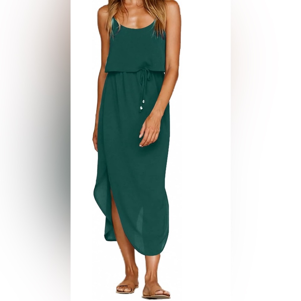 Nerlerolian women’s adjustable strappy split summer beach casual midi dress